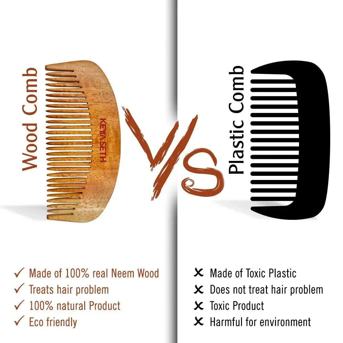 3-in-1 Neem Wooden Comb Small Size 100g