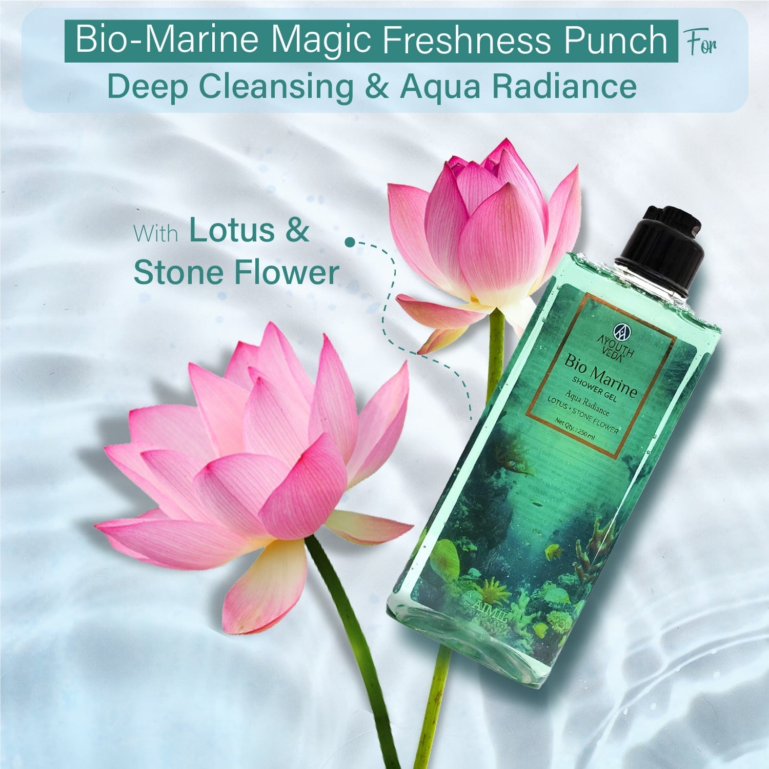 Bio Marine Shower Gel for Men & Women | Enriched with Lotus, Stone Flower & Water Chestnut | Detoxifies, Moisturizes & Rejuvenates | (250 ml) 250ml