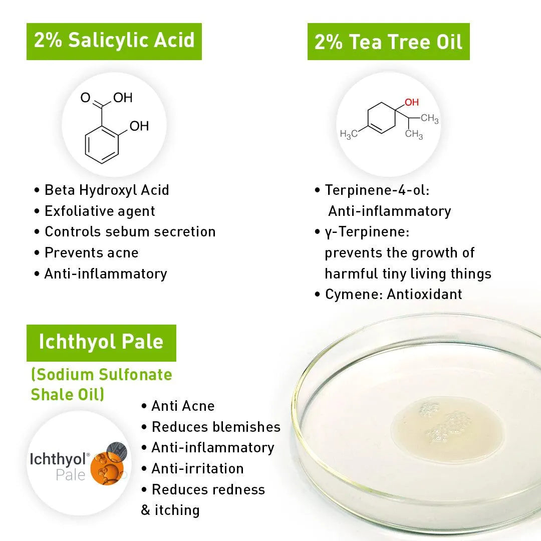 2% Salicylic Acid Tea Tree Serum, BHA + Terpineol, Acne, Blemishes, Blackheads, Whiteheads & Open Pores, Ichthyol Pale, Hyaluronic Acid, Vitamin E B5 30ml