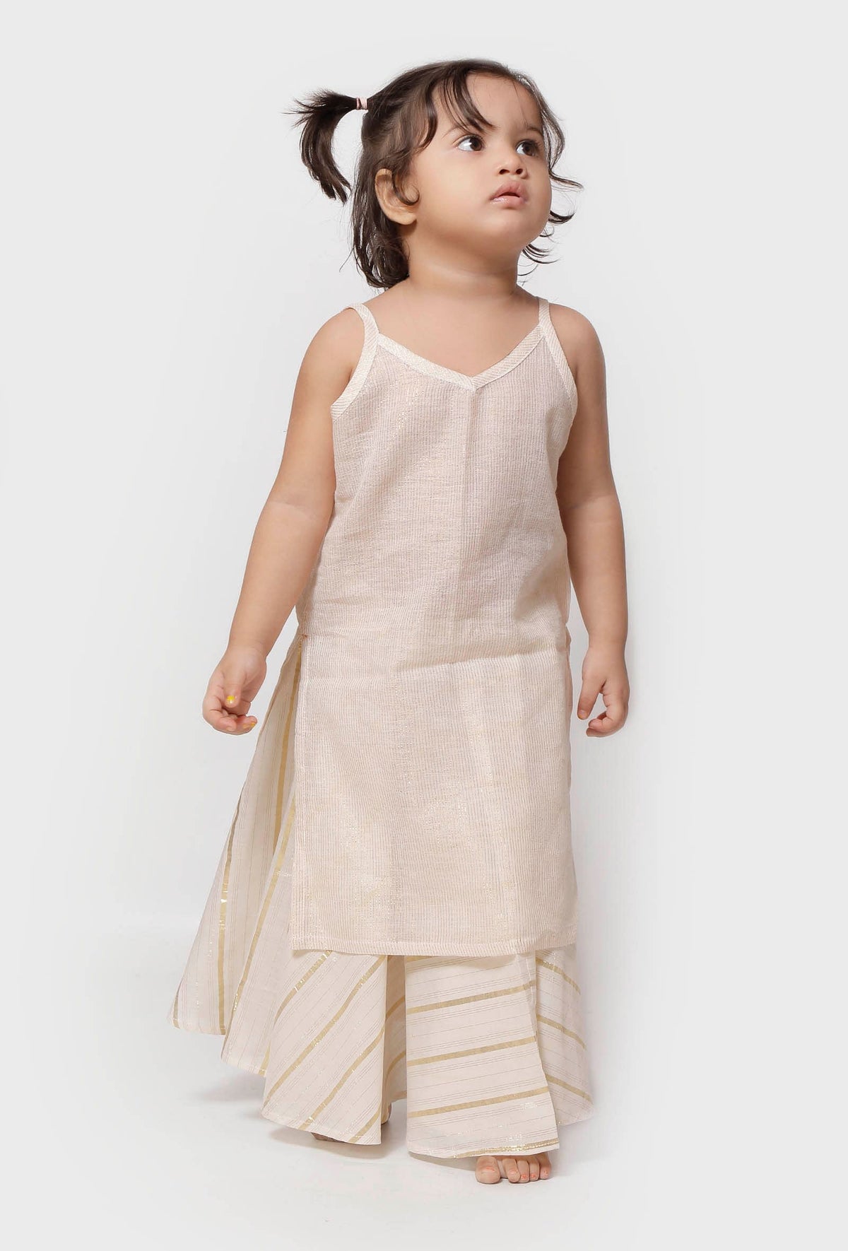 Set of 2 - Gold White Malmal Slip with Gold Stripes Skirt サイズ 0〜3か月