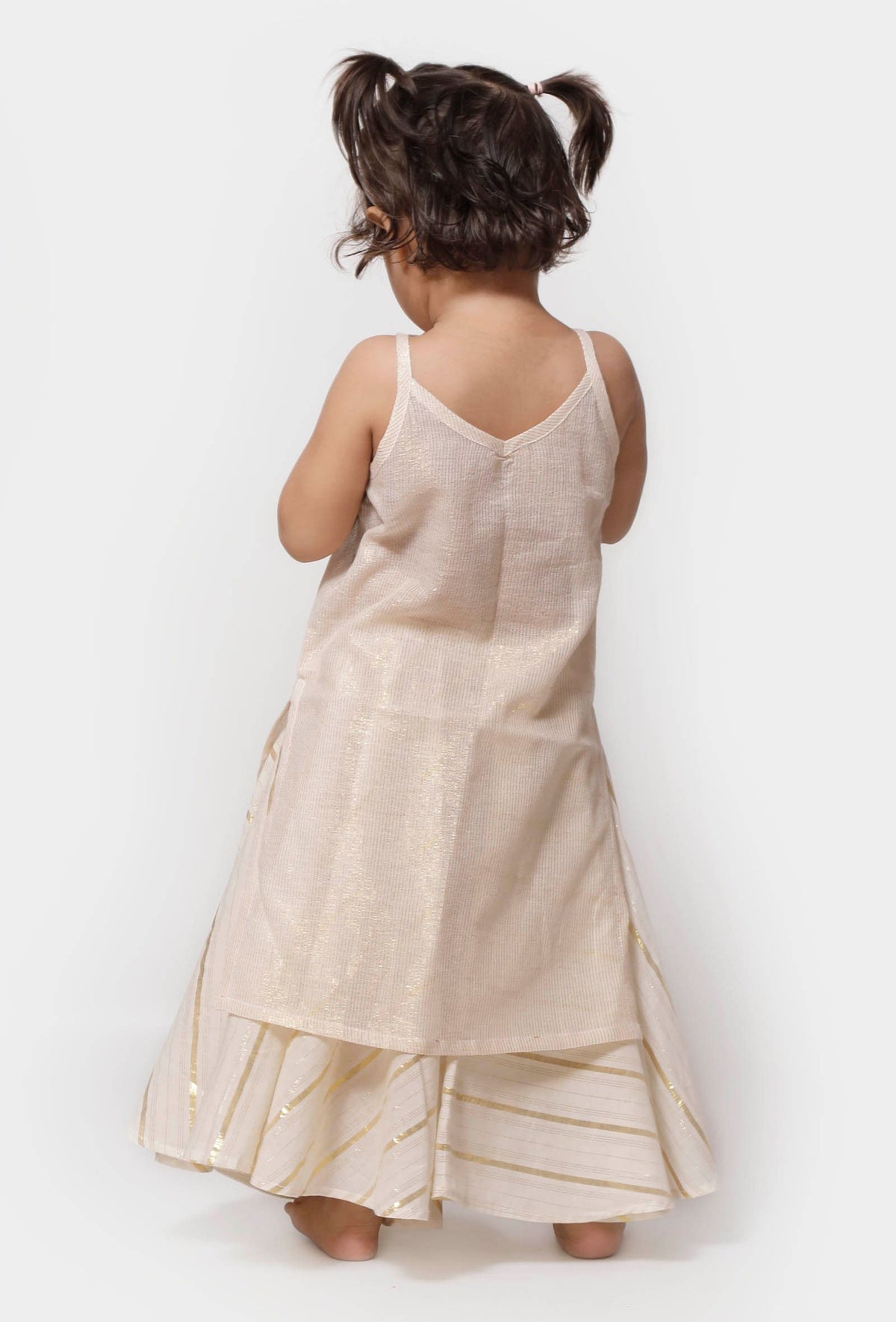 Set of 2 - Gold White Malmal Slip with Gold Stripes Skirt サイズ 0〜3か月