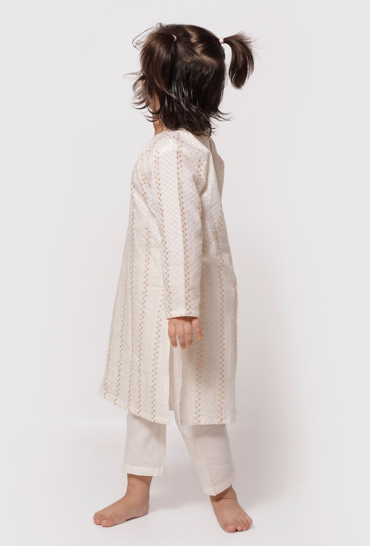 Set of 2 - Cream White Malmal Kurta with Plain Pajama サイズ 0〜3か月