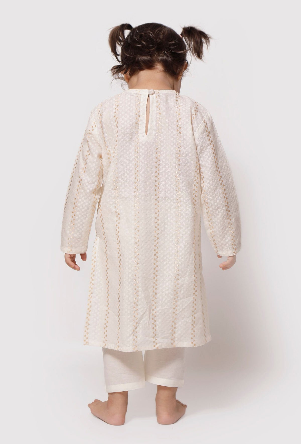 Set of 2 - Cream White Malmal Kurta with Plain Pajama サイズ 12〜24か月