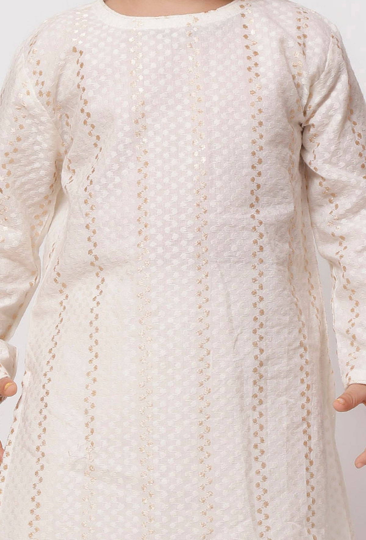 Set of 2 - Cream White Malmal Kurta with Plain Pajama サイズ 0〜3か月