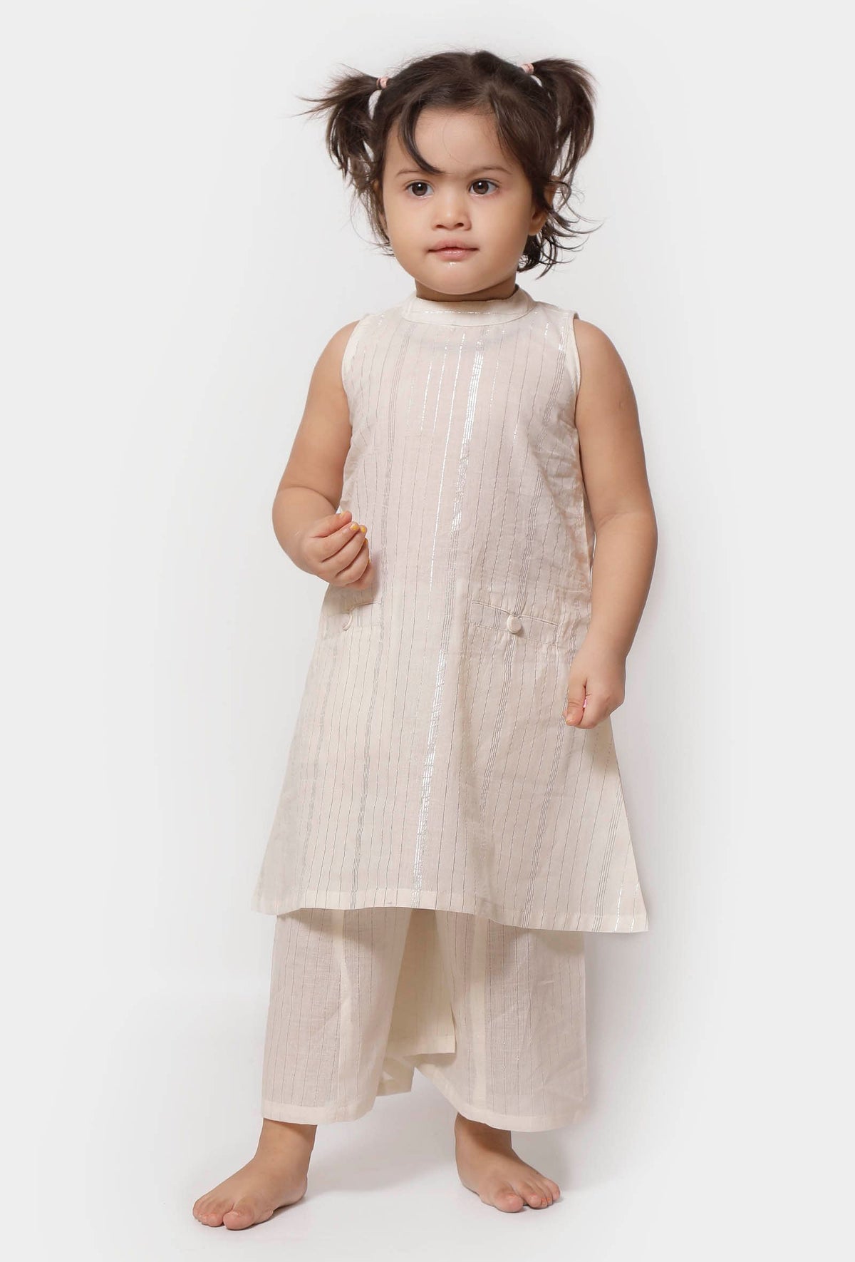 Set of 2: Silver White Malmal Kurti with Palazzo Pants サイズ 0〜3か月