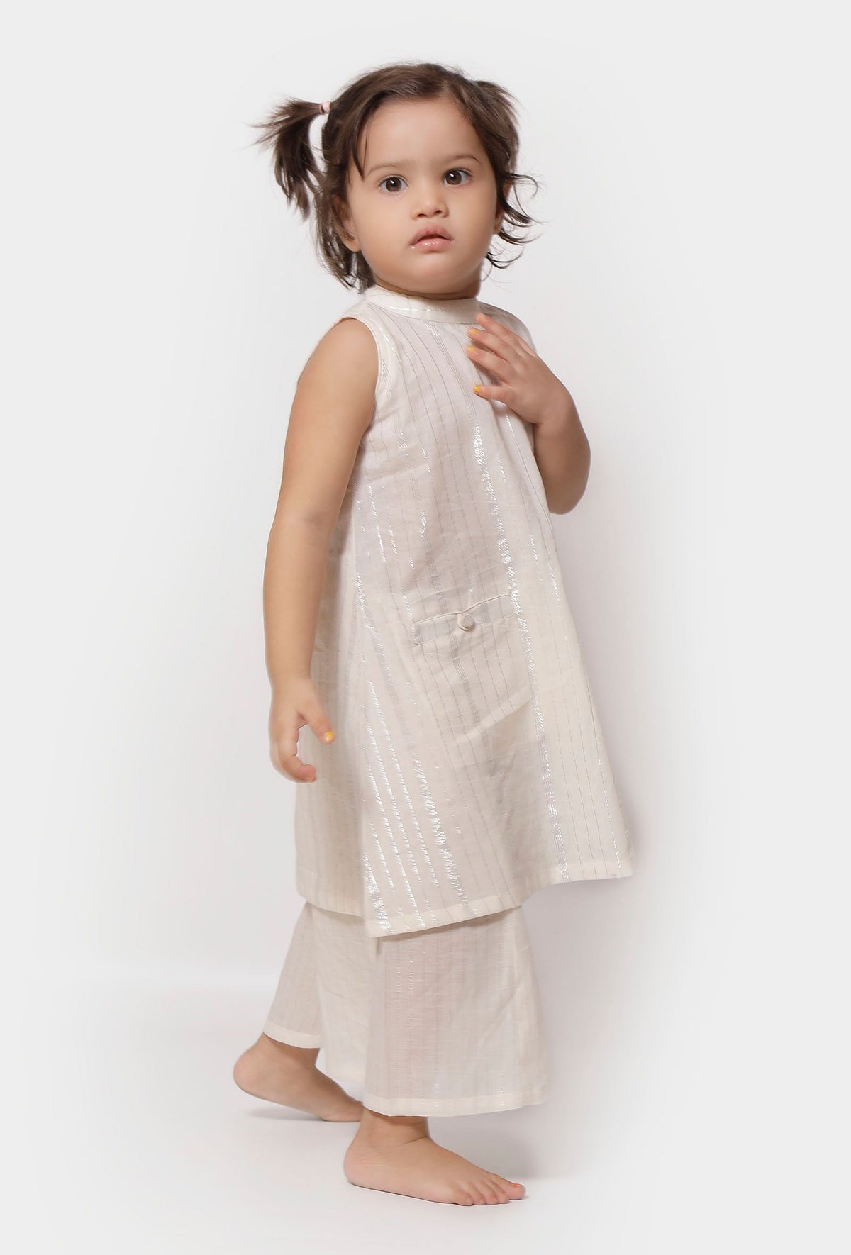 Set of 2: Silver White Malmal Kurti with Palazzo Pants サイズ 0〜3か月