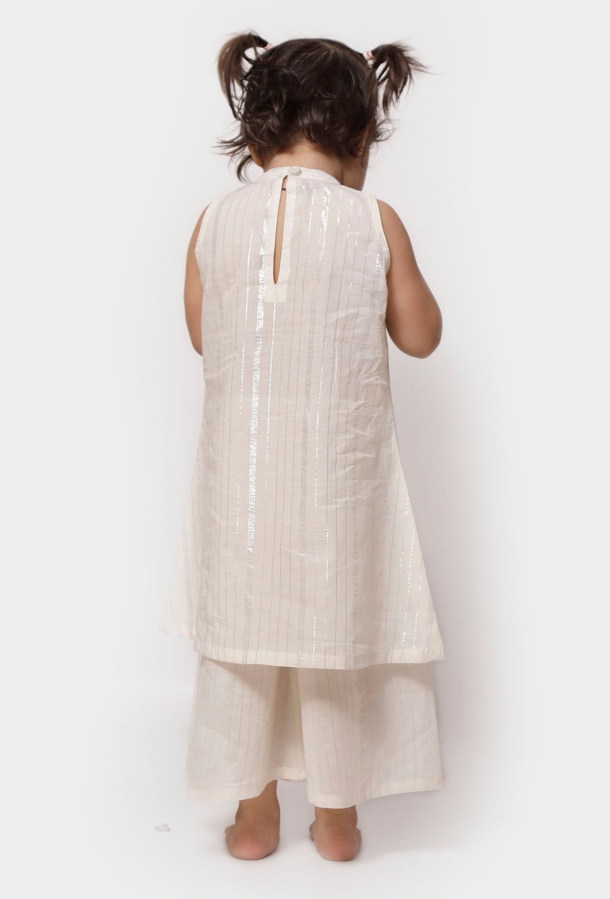 Set of 2: Silver White Malmal Kurti with Palazzo Pants サイズ 0〜3か月