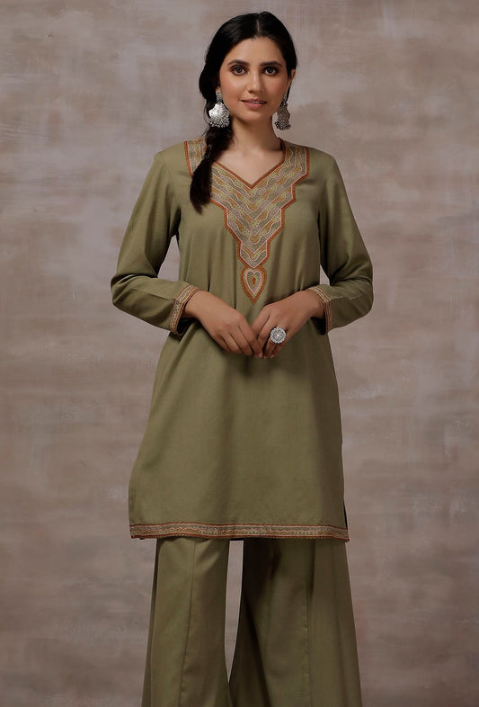 Sheen Mint Green Straight Woollen Kurta サイズ M