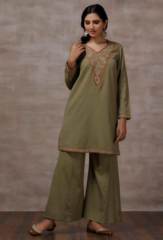 Sheen Mint Green Straight Woollen Kurta サイズ M