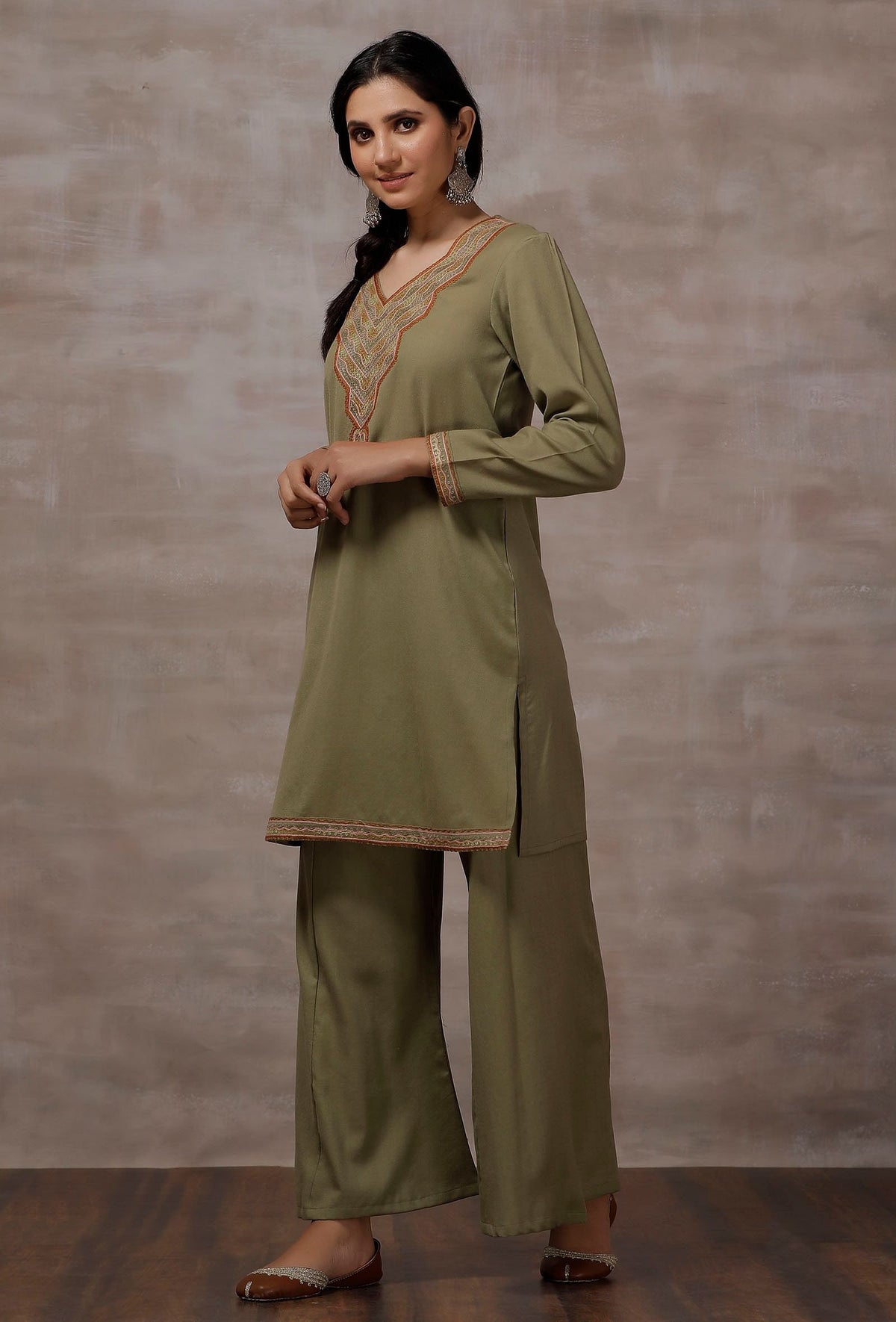 Sheen Mint Green Straight Woollen Kurta サイズ M