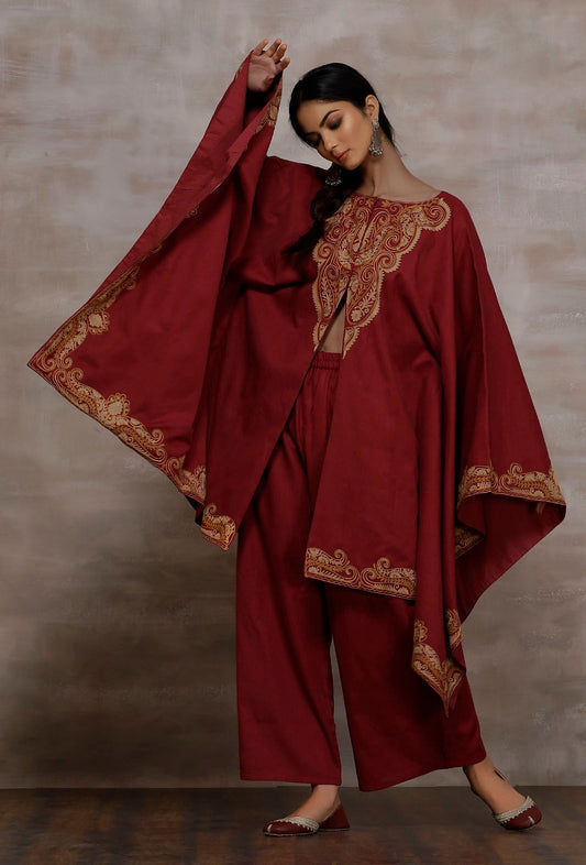 Parisa Pink Wool Front Open Poncho サイズ M