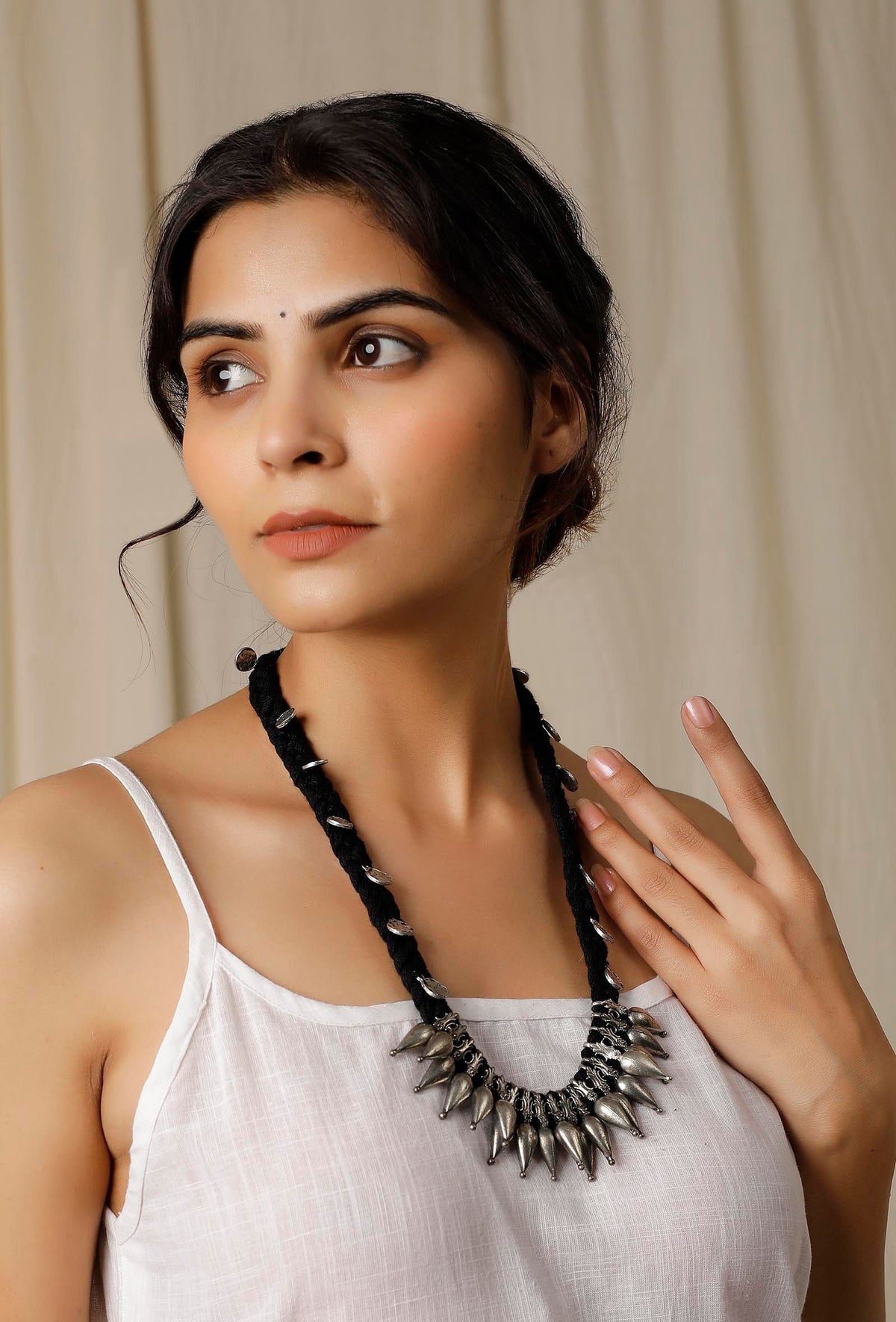 Banaja Black Silver Coin Tribal Necklace