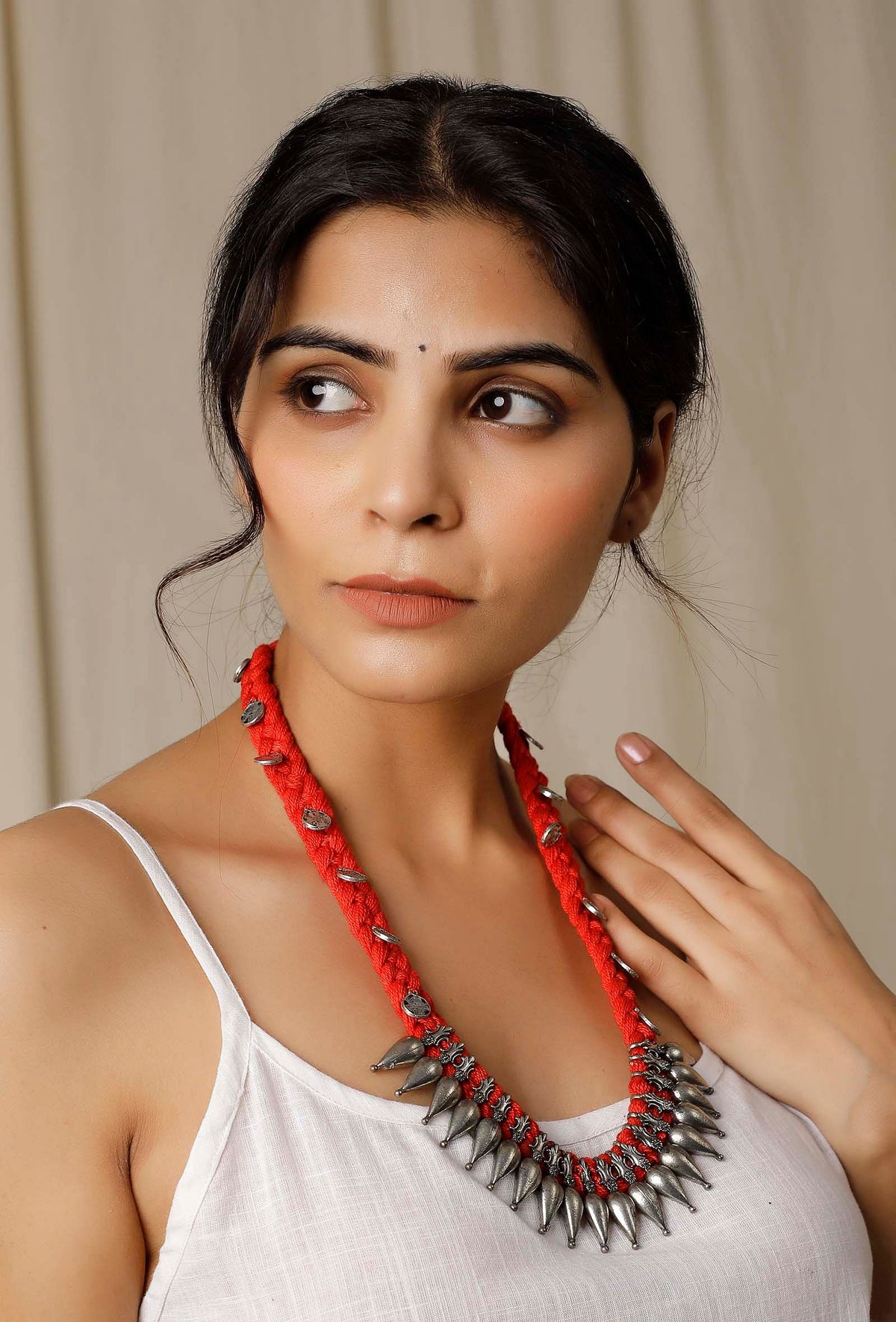 Scarlet Orange Tribal Brass Necklace