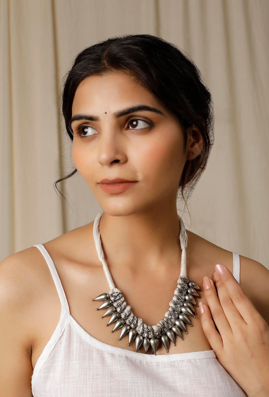 Chandni White Tribal Brass Necklace