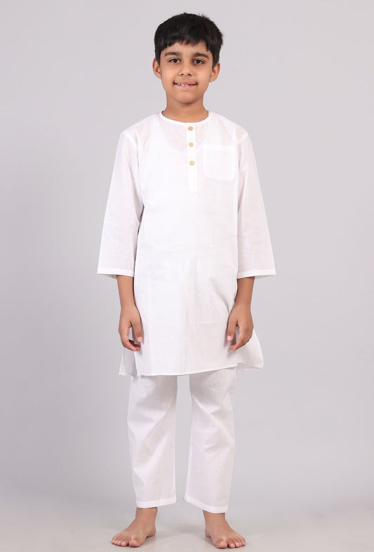 Set of 2: White Cotton Stripes Kurta Pyjama Set サイズ 7〜8歳
