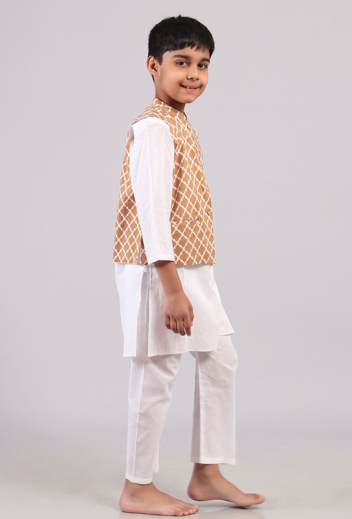 Beige Mustard Nehru Cotton Jacket サイズ 5〜6歳