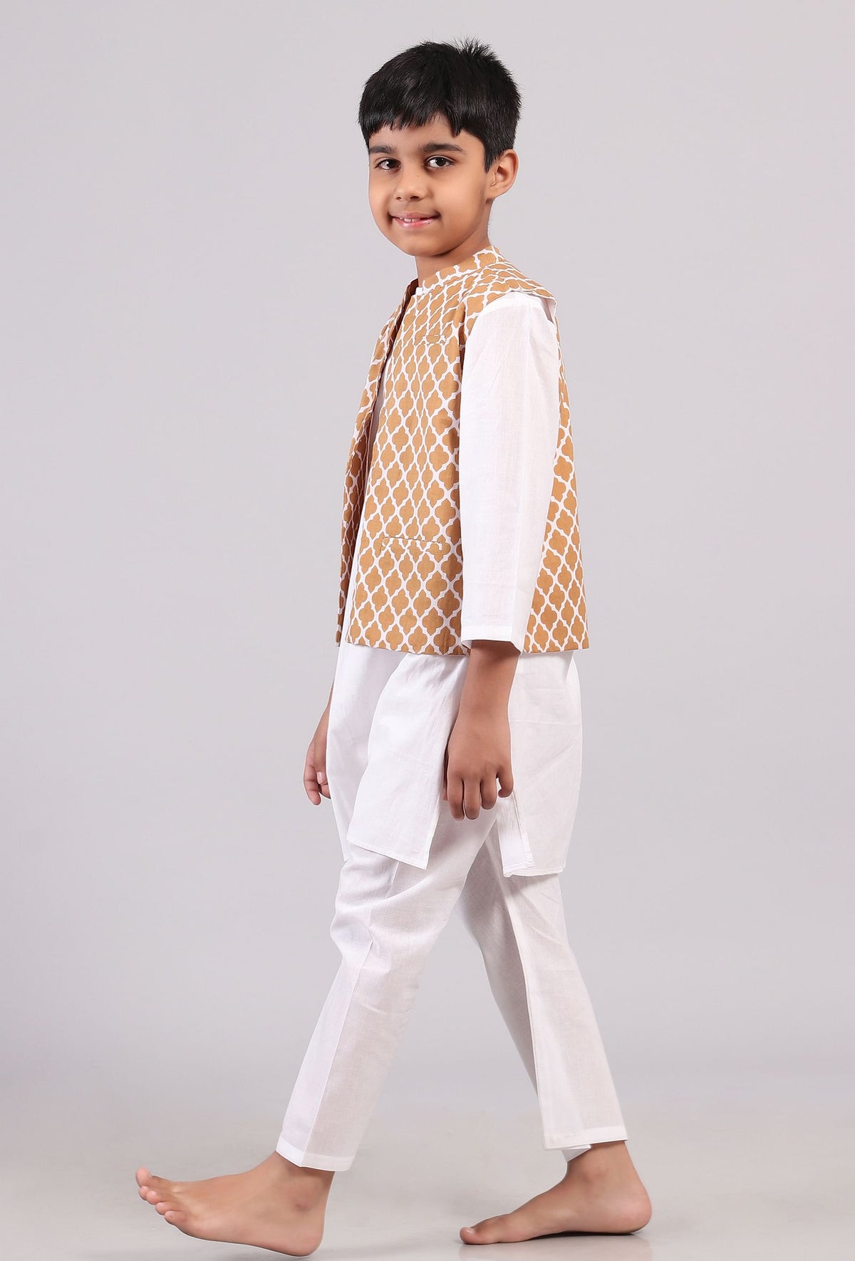 Beige Mustard Nehru Cotton Jacket サイズ 5〜6歳