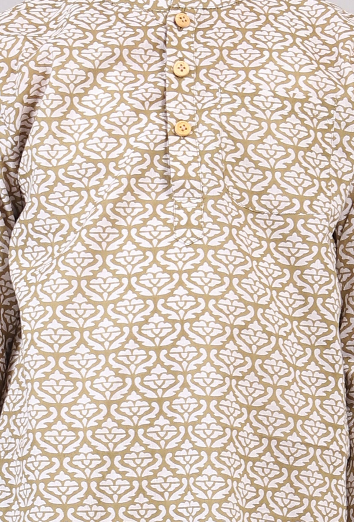 Set of 2: Mustard Beige Floral Hand Block Print Kurta Pyjama Set サイズ 9〜10歳