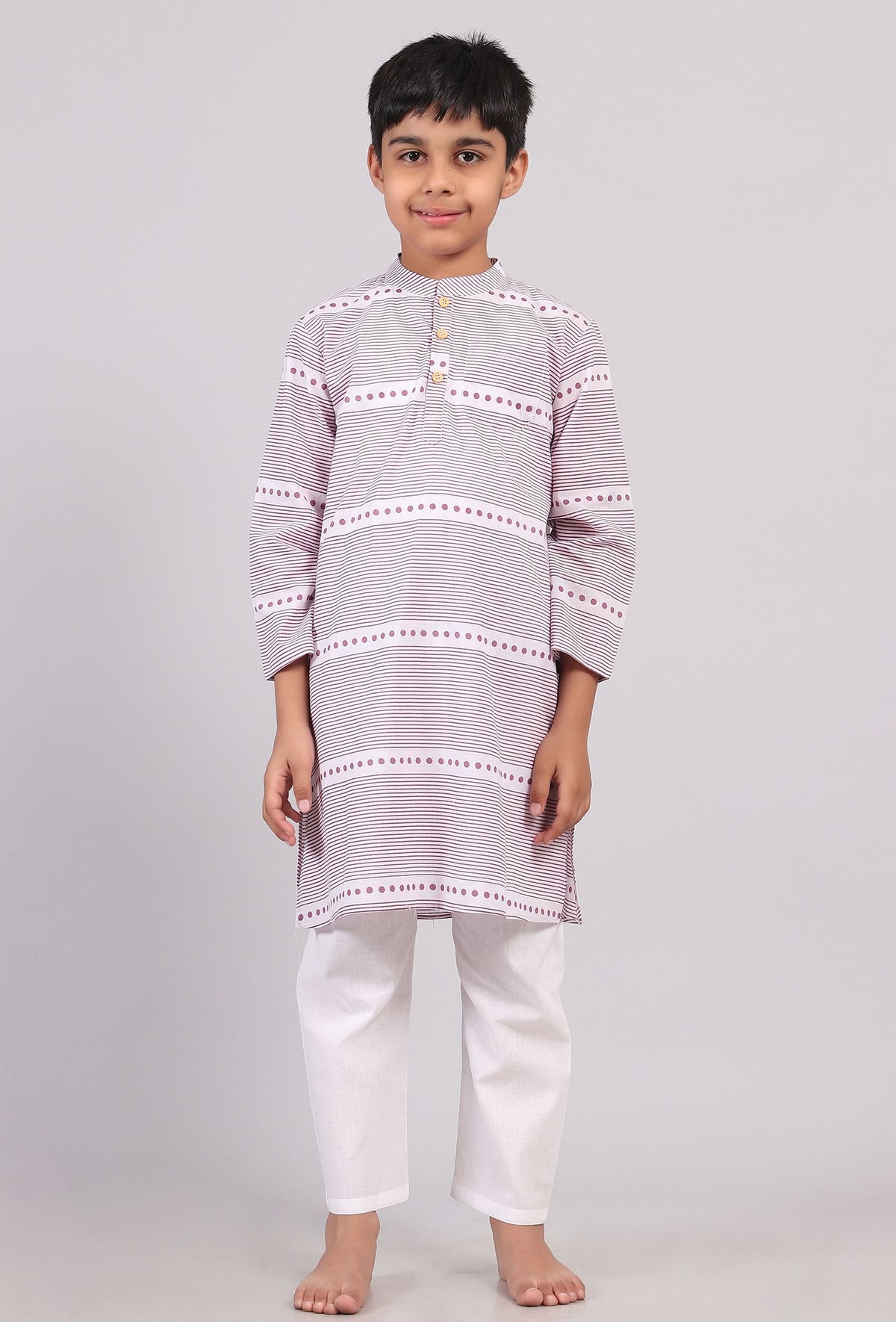 Set of 2: Plum Violet Floral Hand Block Print Kurta Pyjama Set サイズ 8〜9歳