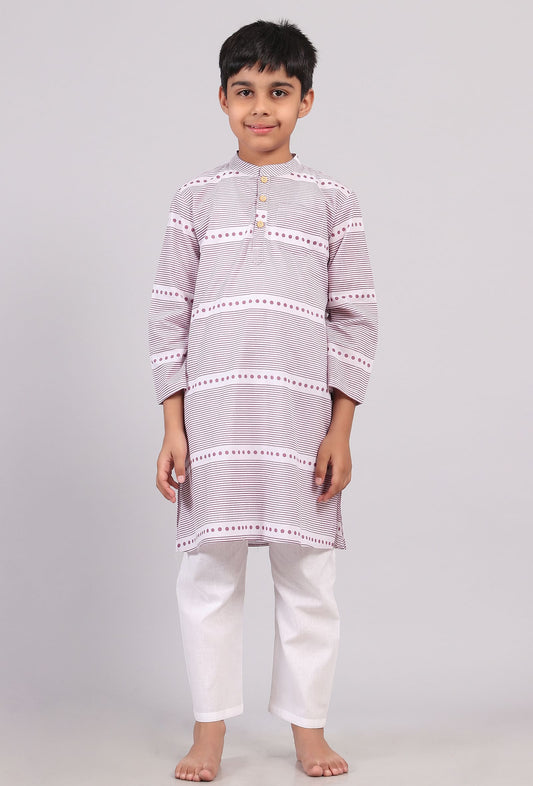 Set of 2: Plum Violet Floral Hand Block Print Kurta Pyjama Set サイズ 8〜9歳