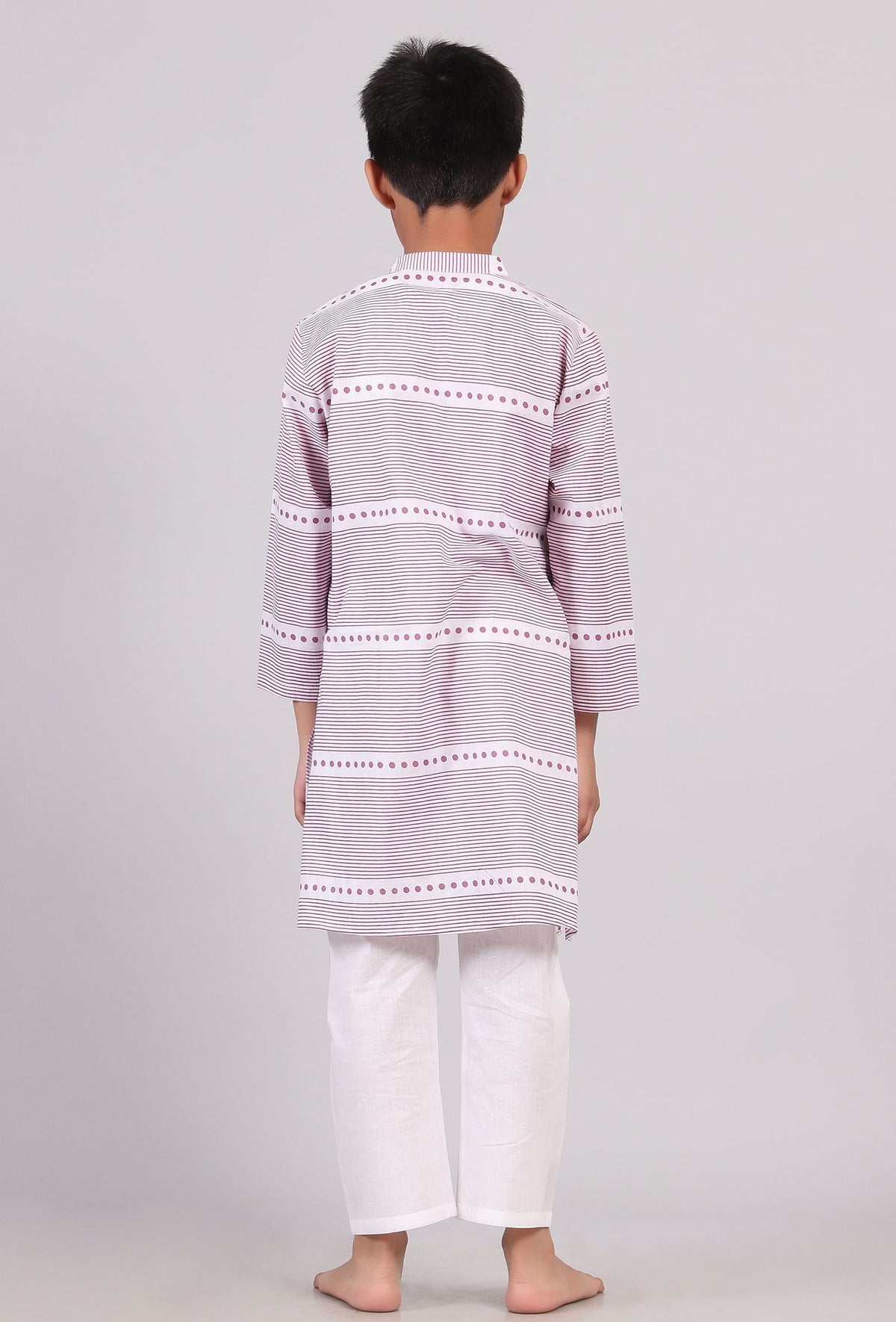 Set of 2: Plum Violet Floral Hand Block Print Kurta Pyjama Set サイズ 8〜9歳