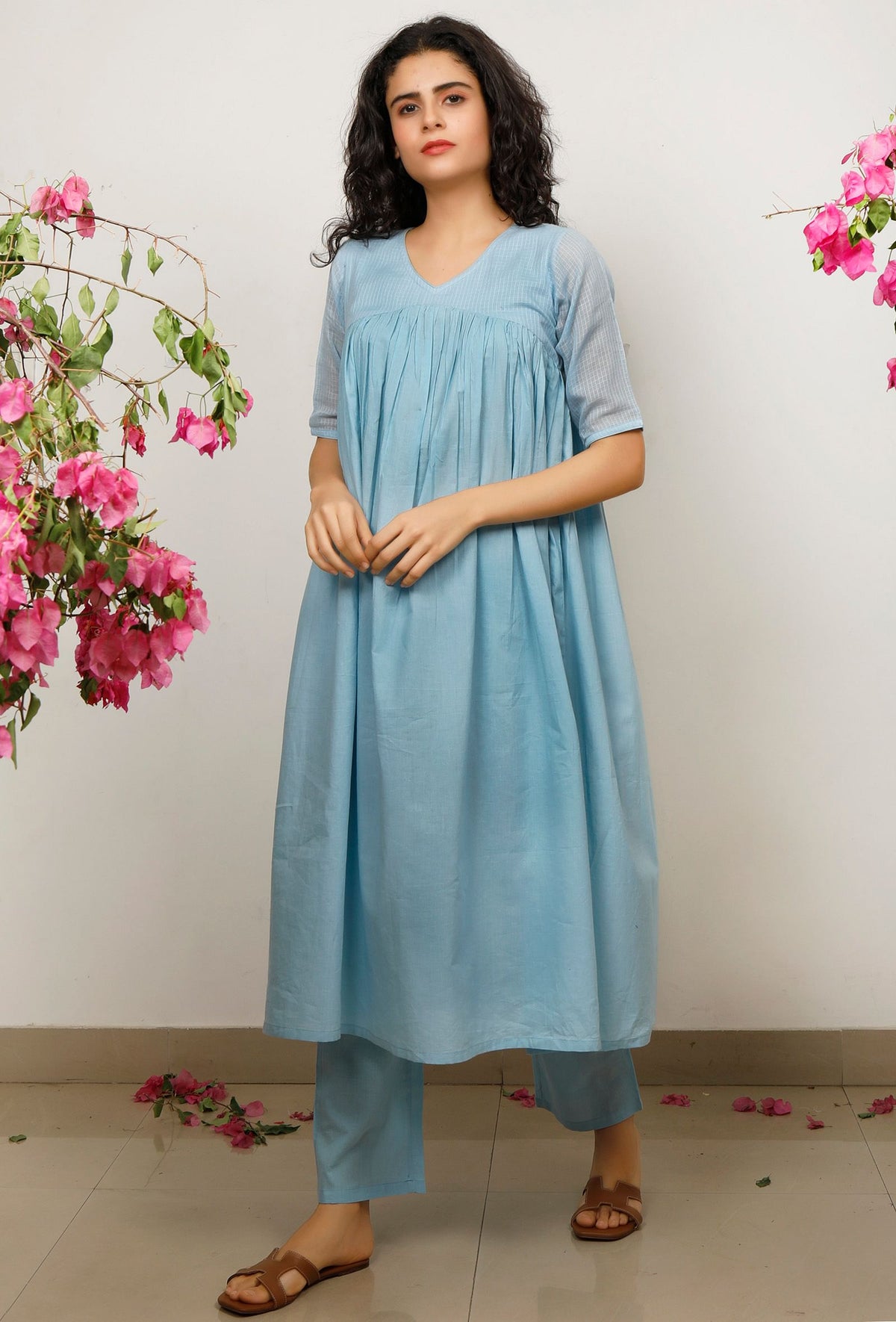 Blue Kota Cotton Gathered Kurta サイズ S