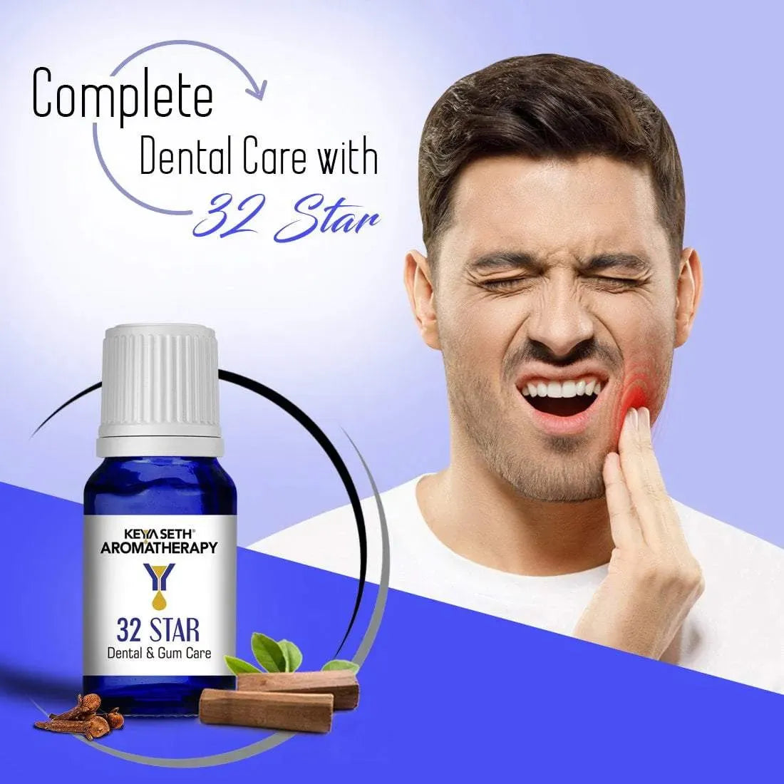 32 Star-Dental & Gum Solution, Toothache, Gum Swelling, Infection, Breath Refresher Natural Therapeutic Essential Oil Blend Tea Tree & Clove 10ml 10ml