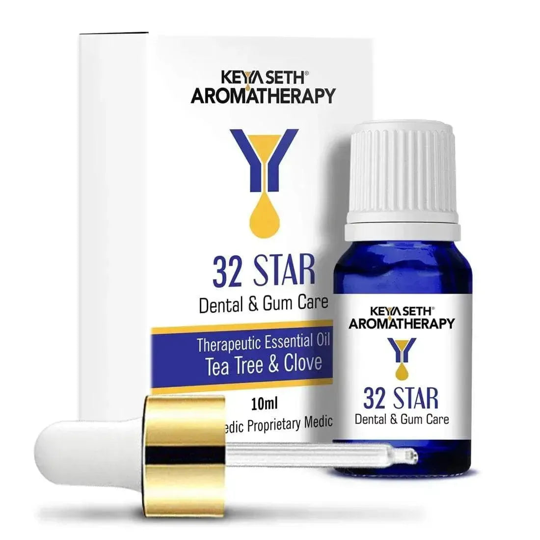 32 Star-Dental & Gum Solution, Toothache, Gum Swelling, Infection, Breath Refresher Natural Therapeutic Essential Oil Blend Tea Tree & Clove 10ml 10ml