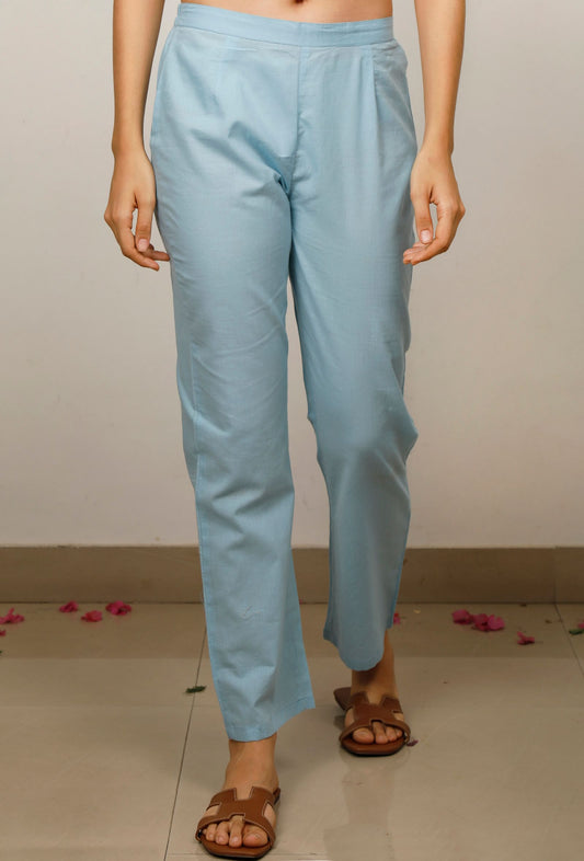 Blue Cotton Straight Pants サイズ M