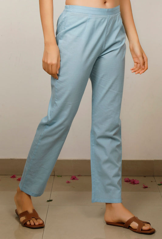 Blue Cotton Straight Pants サイズ M