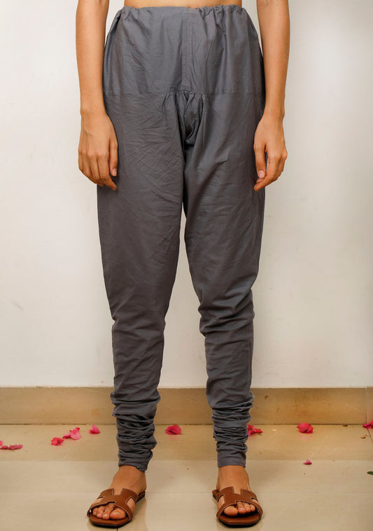 Grey Plain Cotton Solid Churidar サイズ L