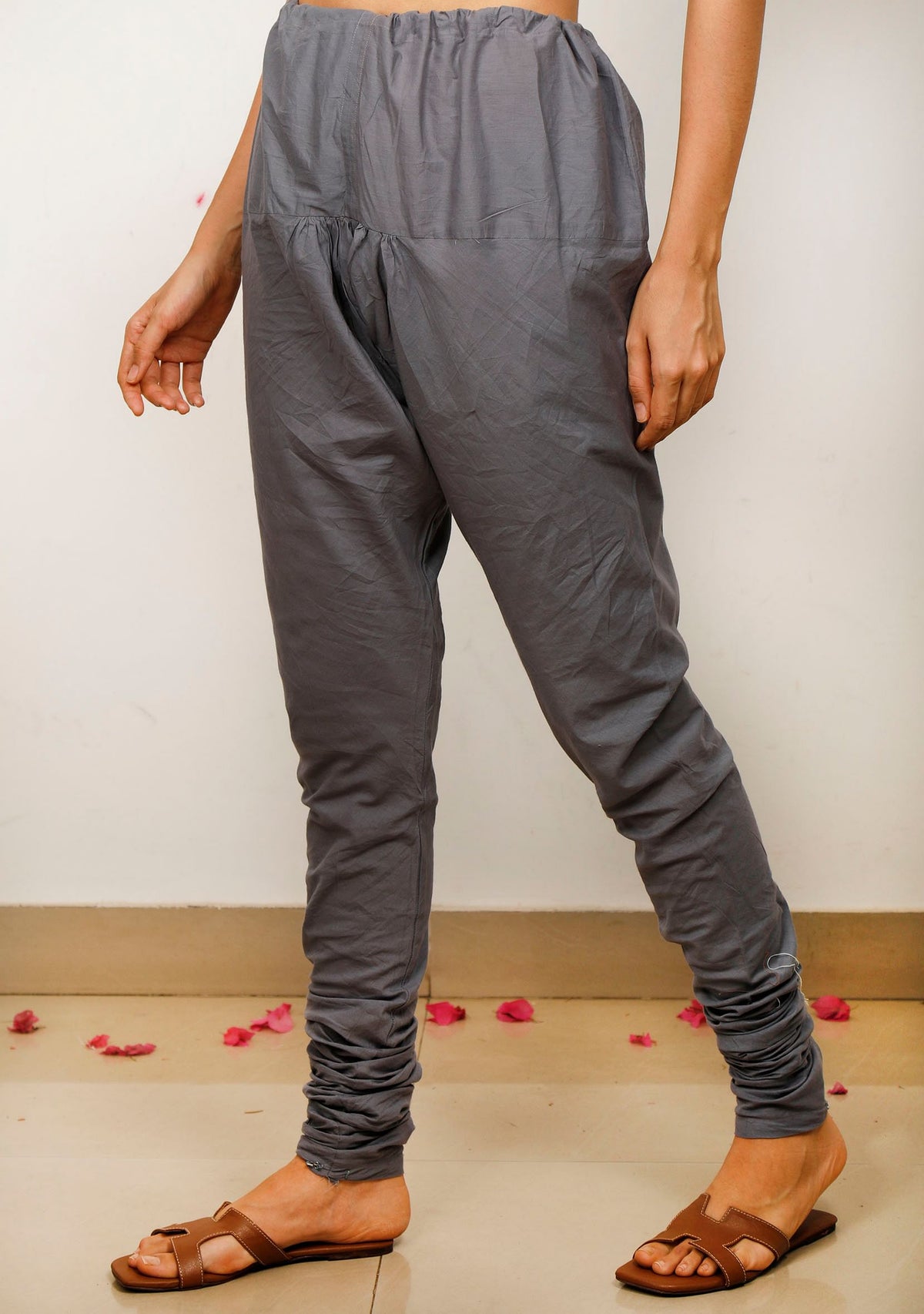 Grey Plain Cotton Solid Churidar サイズ L