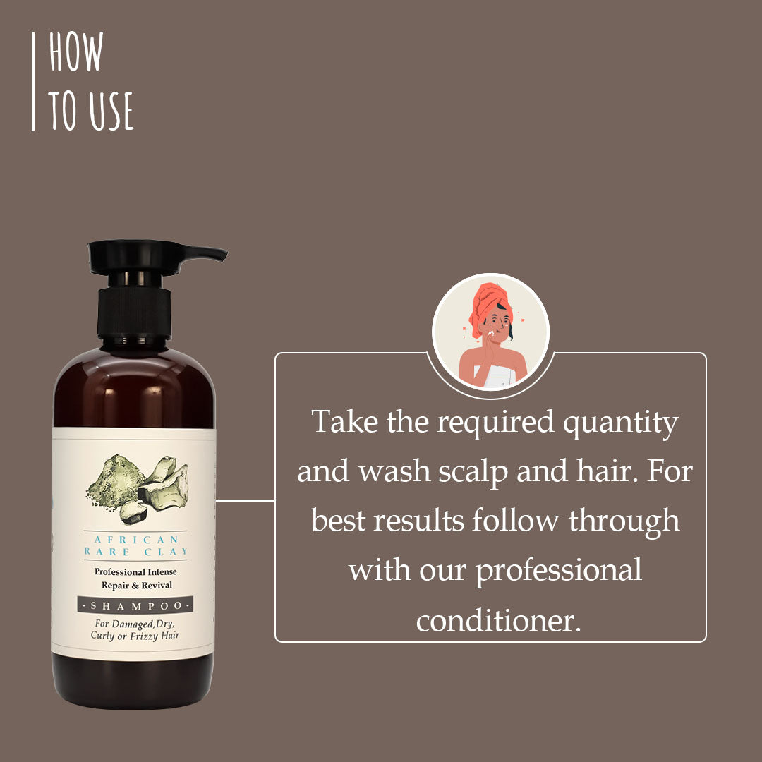 African Rare Clay Professional Intense Repair & Reviving Shampoo for Damaged, Curly, Frizzy Hair 300ml