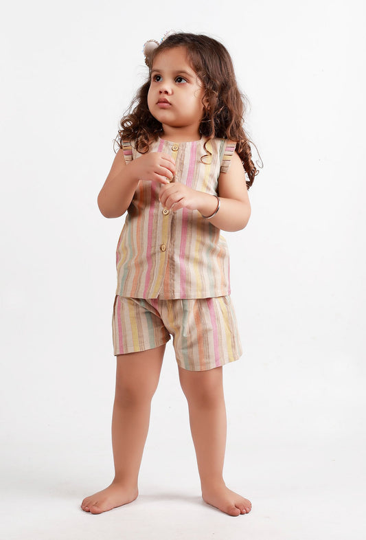 Set of 2: Beige Striped Top and Beige Striped Pant サイズ 6〜7歳