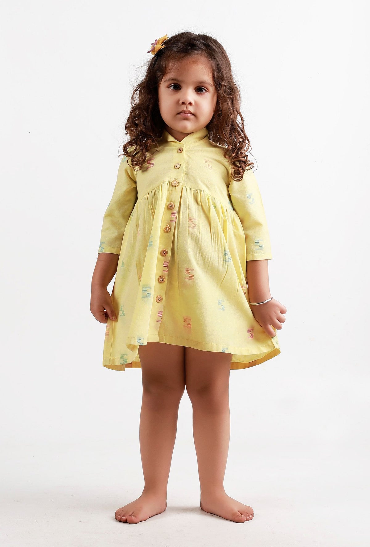Yellow Full Sleeves Dobby Dress サイズ 0〜1歳