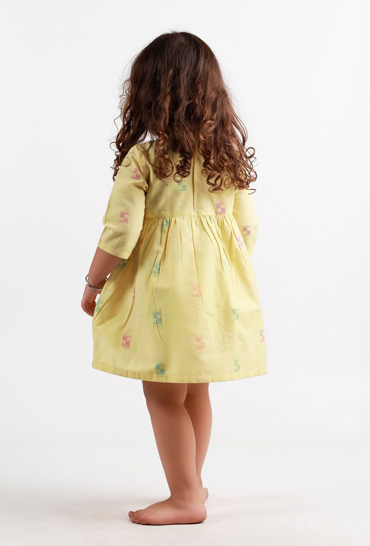 Yellow Full Sleeves Dobby Dress サイズ 0〜1歳