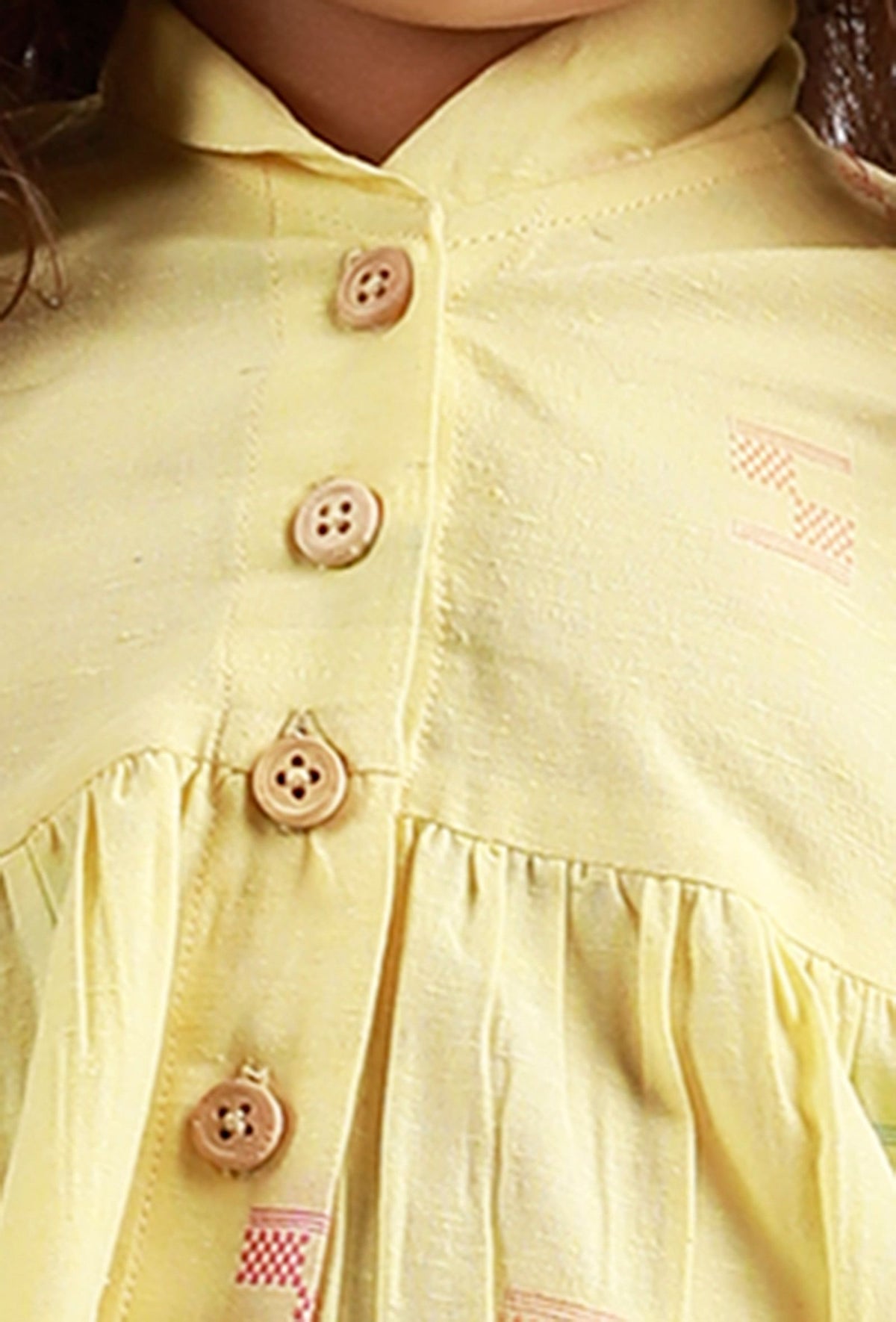 Yellow Full Sleeves Dobby Dress サイズ 0〜1歳