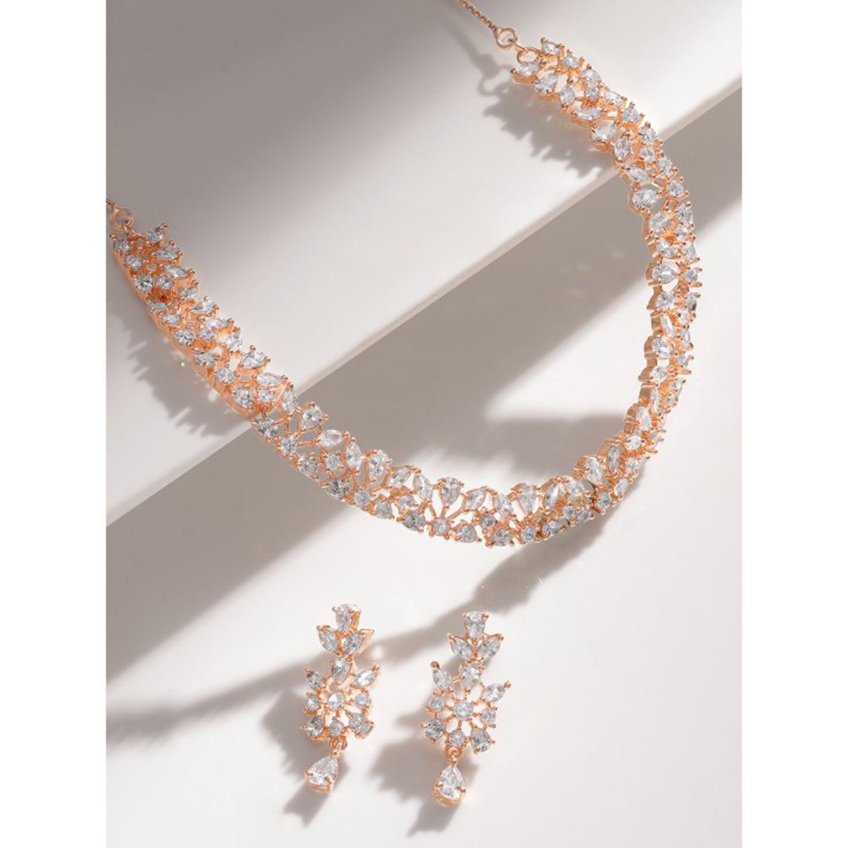 Rubans Simple Gold Toned CZ Necklace Set Gold