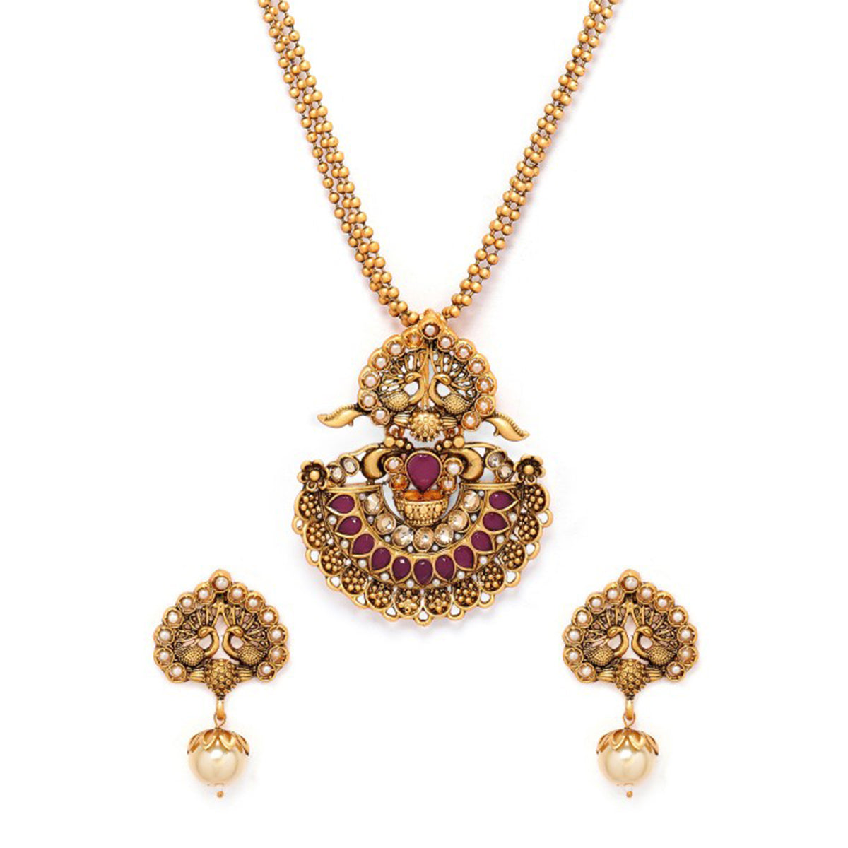 Rubans  Gold Toned Faux Ruby Necklace Set Gold