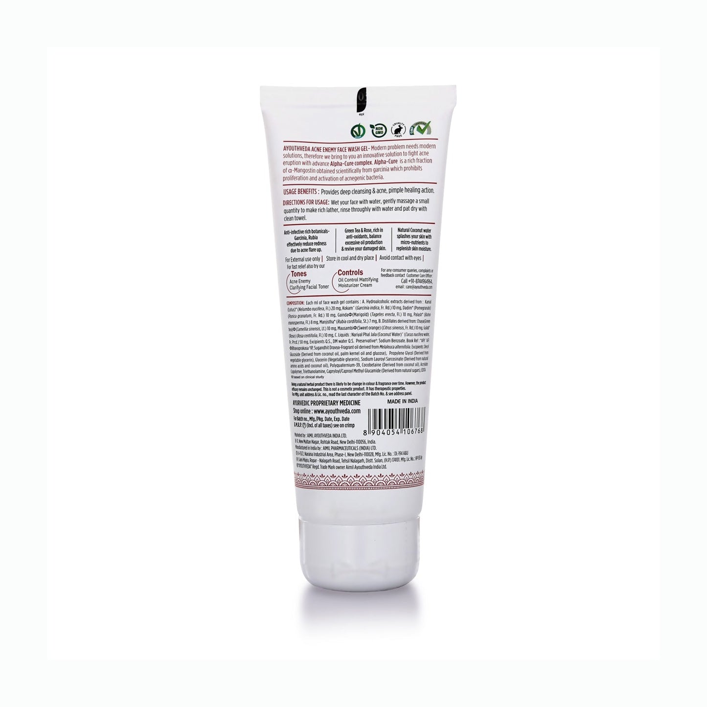 Acne Enemy Face Wash Gel for Acne & Pimples | Fights Acne-Causing Bacteria & Excess Oil | With Alpha-CURe Complex, Garcinia & Manjistha | Sulfate-Free Gel Cleanser | For Acne-Prone Skin | Net Qty- 100 ml - Single 100ml