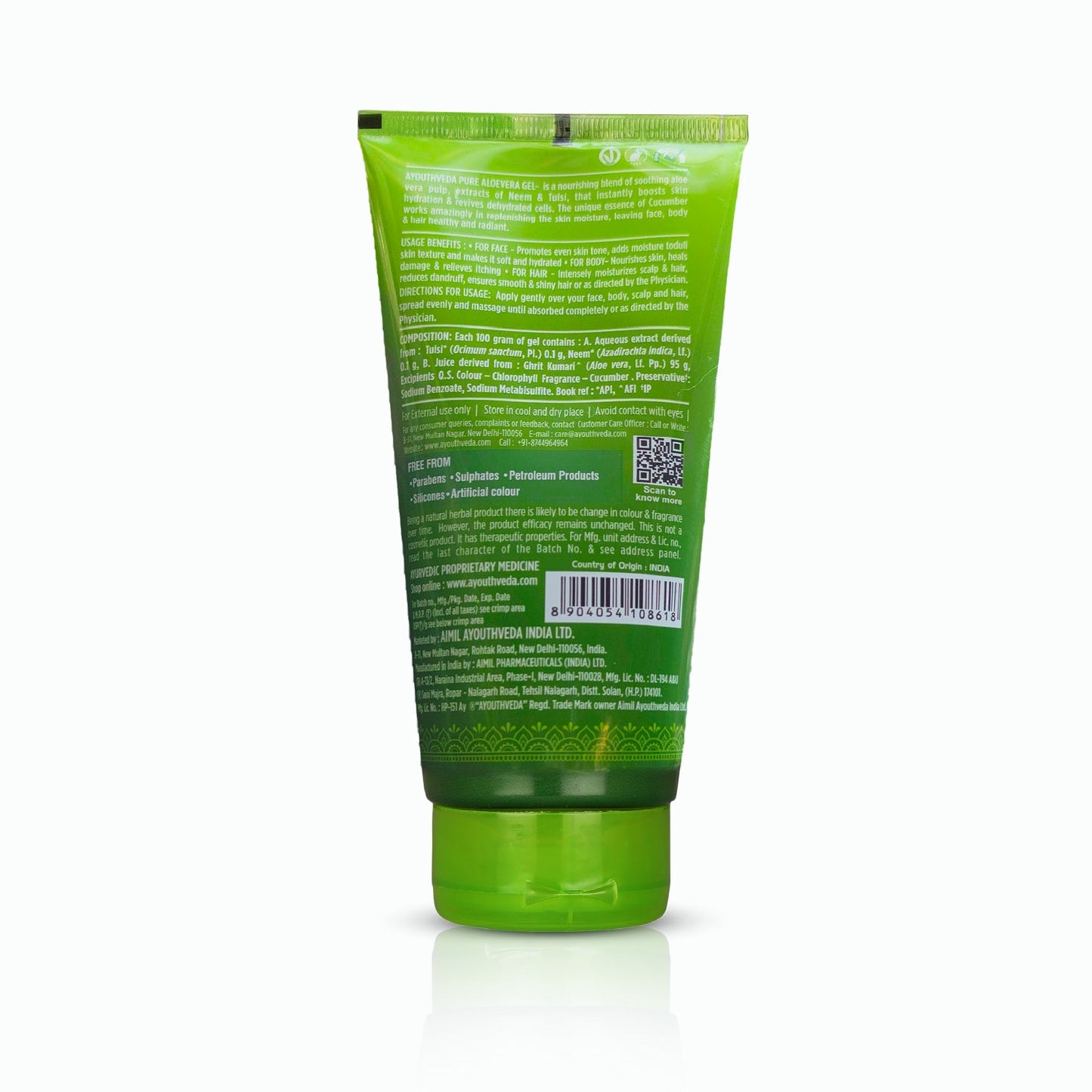 Aloe Vera Gel | Multi-Purpose Gel For Face, Body & Hair | Calms Sunburn & Promotes Even Skin Tone | Non-Greasy Hydrating formula With Neem, Tulsi & Cucumber Extracts | Net. qty - 150g - Single 150g