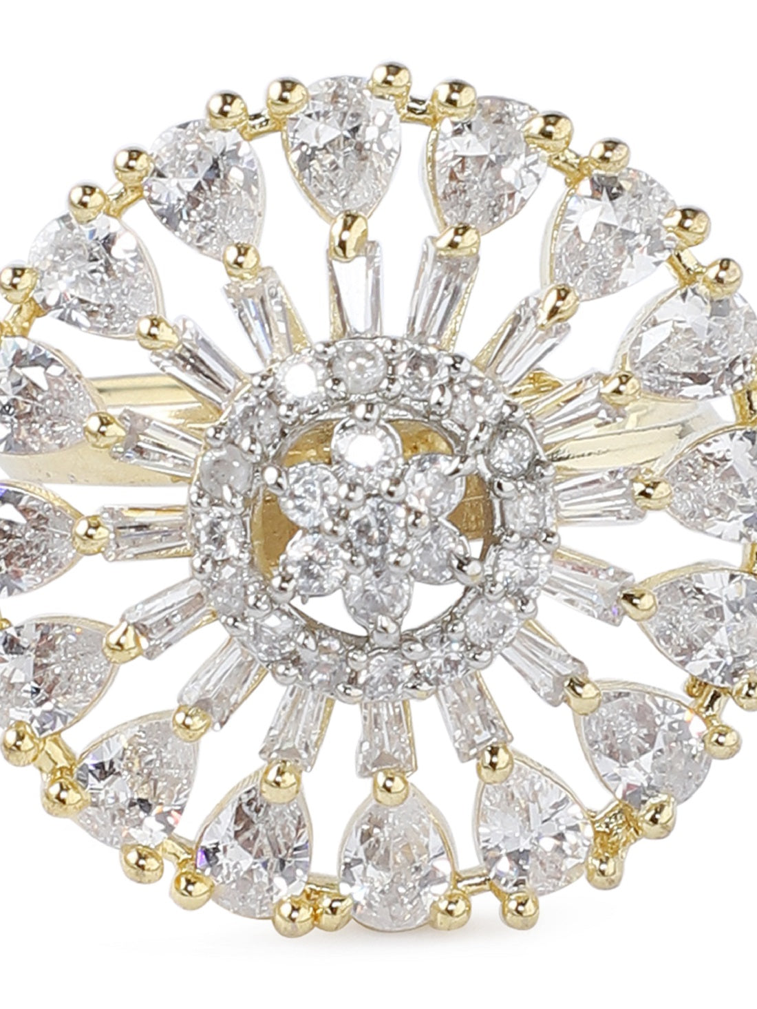 Rubans Gold Toned Handcrafted CZ Studded Statement Ring Gold