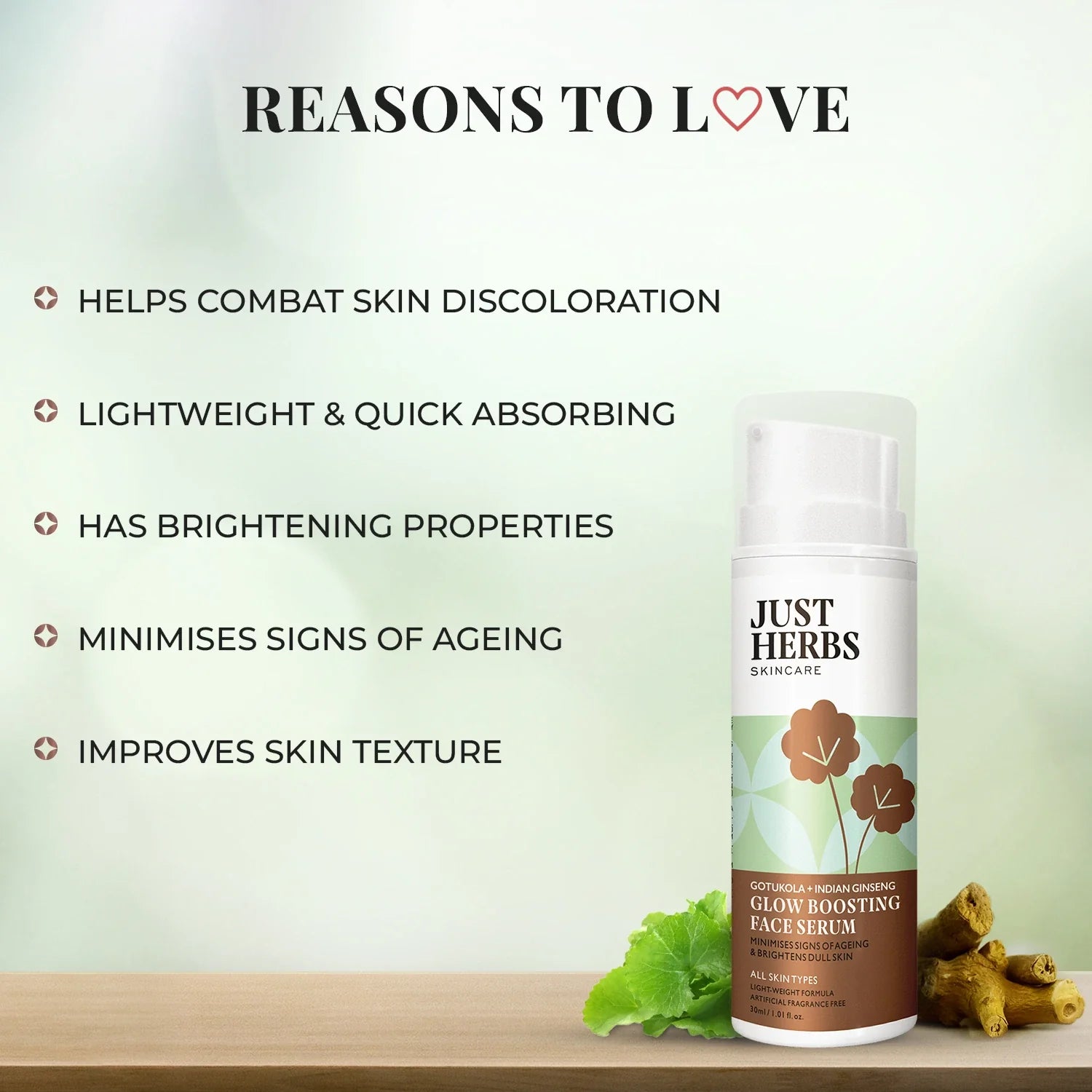 Glow Boosting Face serum with Gotukola and Indian Ginseng 30ml