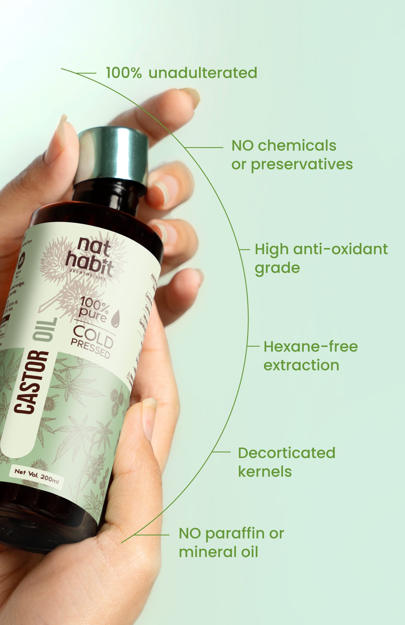 Pure Cold Pressed Castor (Arandi) Oil 200ml