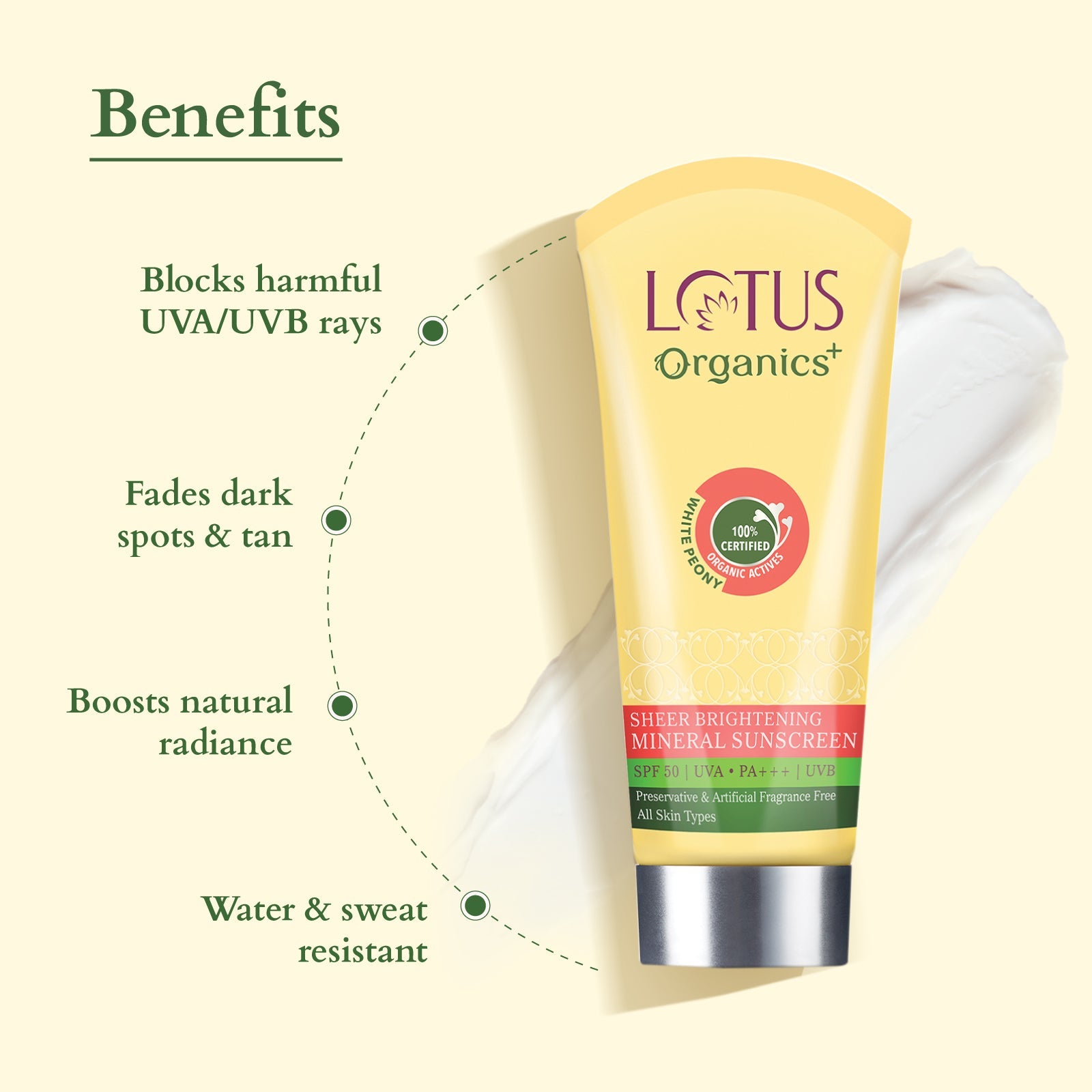 Organics+ Sheer Brightening Mineral Sunscreen SPF 50 PA+++ 100G