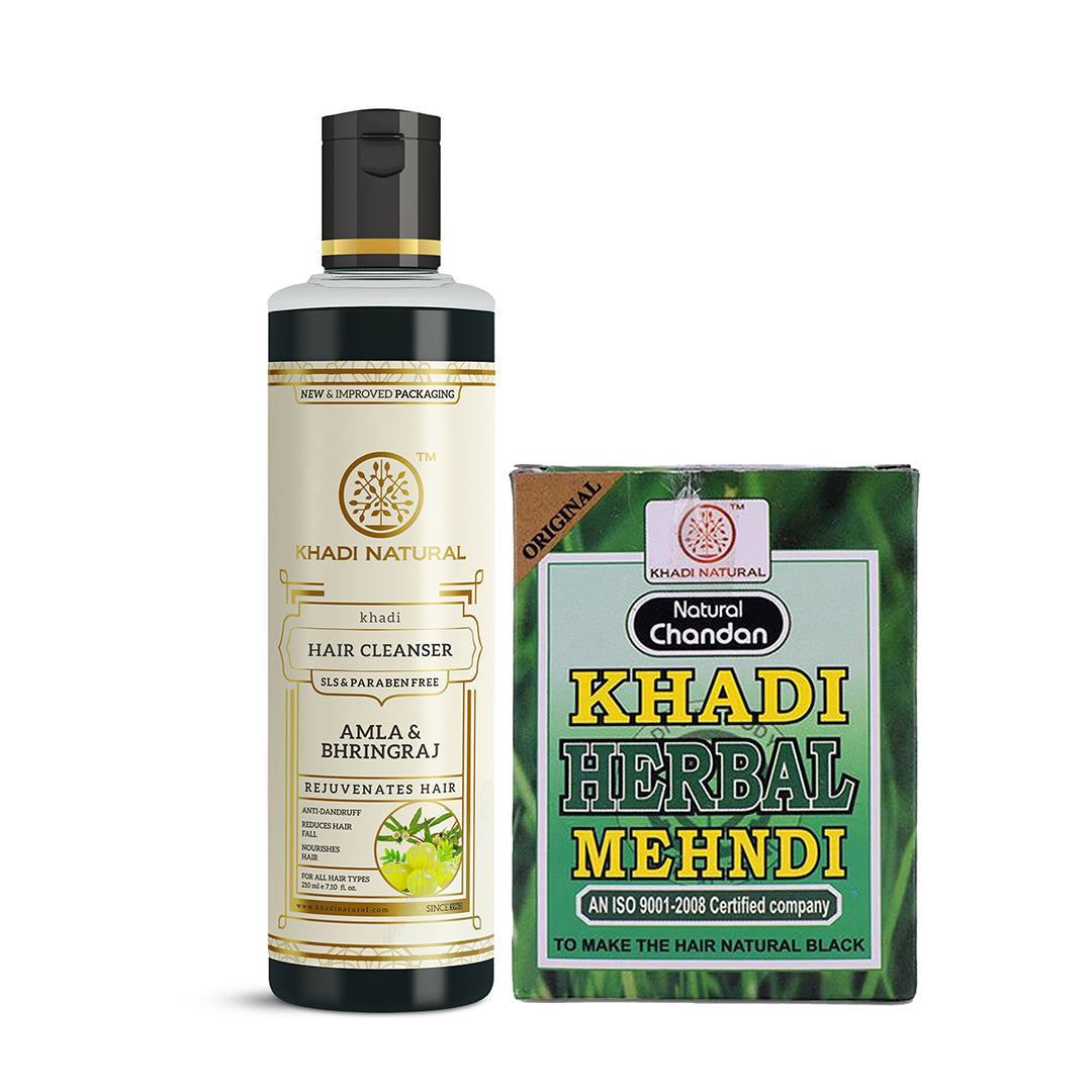 Amla & Bhringraj Hair Cleanser with Black Mehndi Combo (Set of 2) 250g
