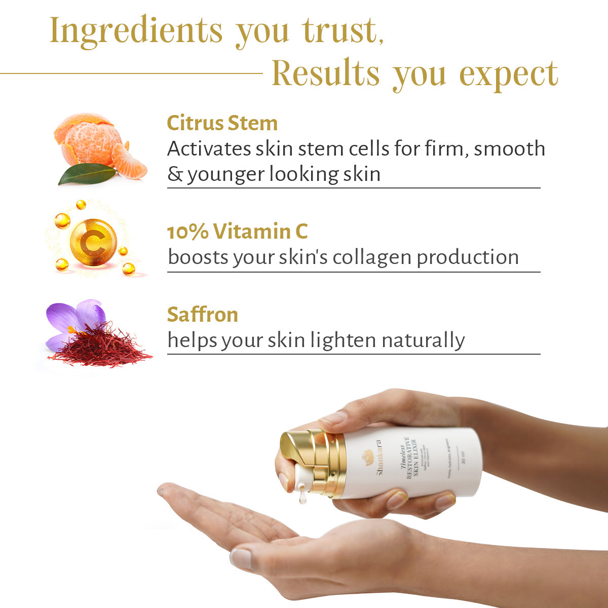 Shankara Timeless Restorative Skin Elixir - 30 ml | 100% Active Formula that Hydrates, Brightens & Firms 30ml
