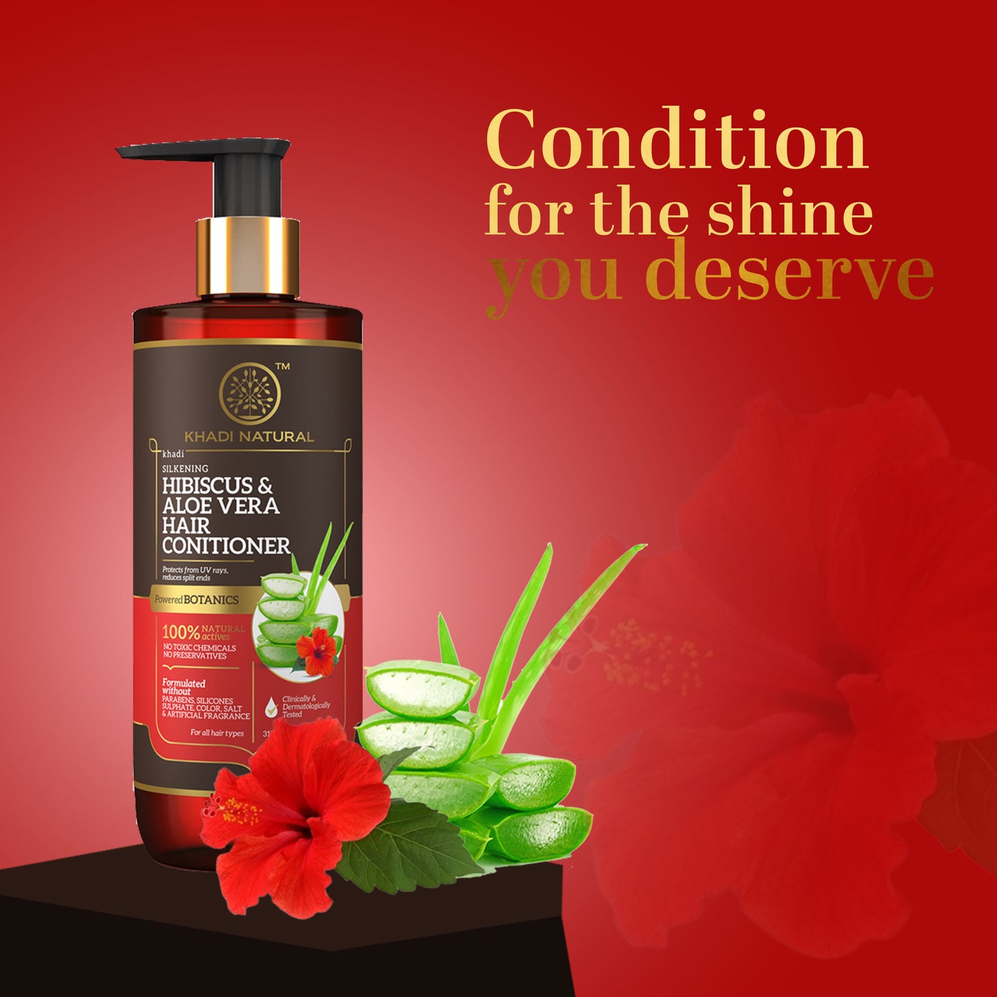 Hibiscus & Aloe Vera Hair Conditioner - Parabens, Silicones, Sulphate, Color, Salt & Artificial Fragrance Free 310ml