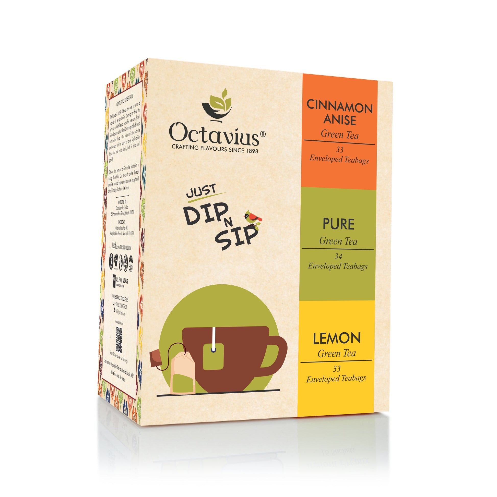 3 Assorted Green Teas - 100 Enveloped Teabags Economy Pack 570g