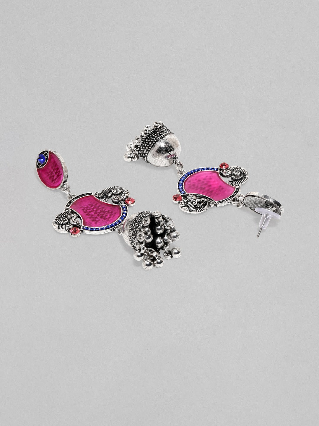 Artisan Crafted Red Enamelled Jhumka Silver